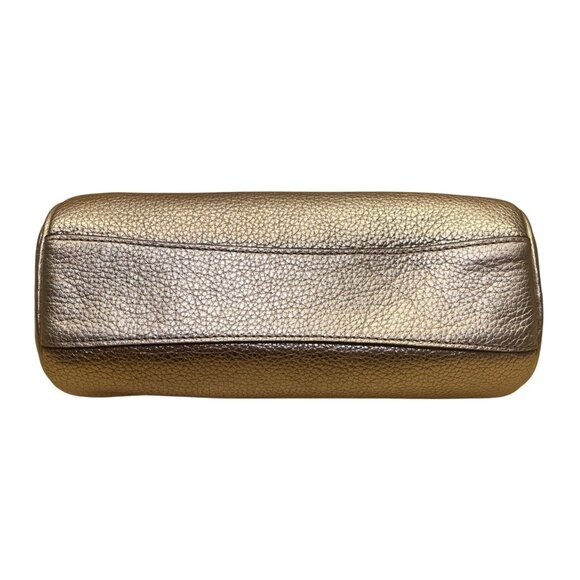 Coach Women’s Gold Metallic Leather Cylinder Zippered Makeup Bag Purse Pouch - Picture 5 of 8